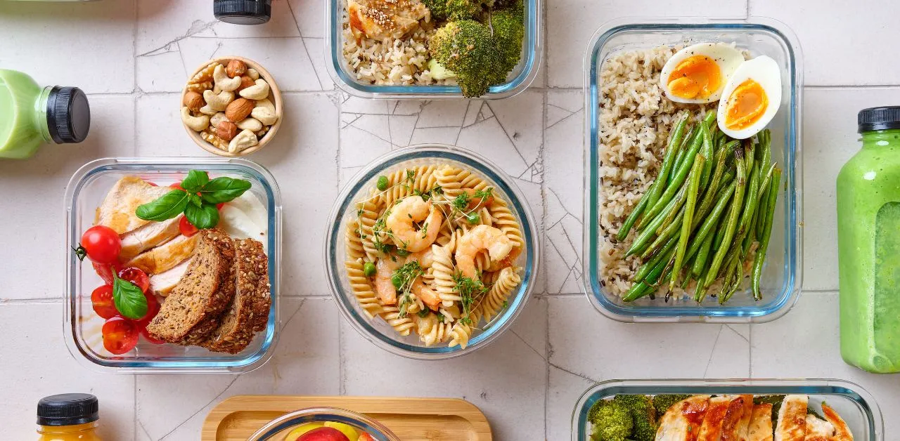 A variety of vibrant, portioned high-protein meal prep recipes arranged in meal containers, designed to support a healthier lifestyle with balanced nutrition.