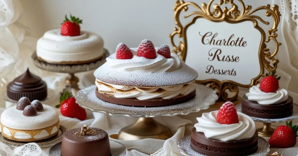 A classic Charlotte Russe desserts featuring layers of creamy custard, light sponge cake, and fresh fruit, elegantly presented in a glass or mold, perfect for any occasion.